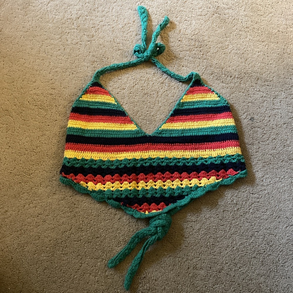 RASTA THEMED REGGAE-INSPIRED WOMEN'S CROCHET HALTER TOP 100% COTTON